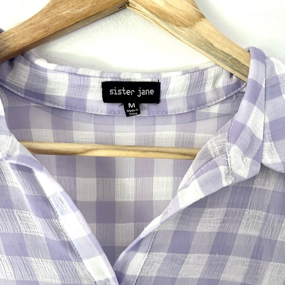 Sister Jane Daydream Purple Gingham Short Sleeve Babydoll Dress Size Medium - Picture 5 of 10